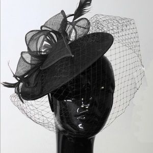 Caprilite Saucer Sinamay Black Birdcage Veil Fascinator On Headband Ladies Hat